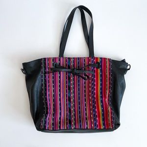 Rebecca Minkoff Honest Co Black Pink Leather Tote Bag with Zipper Closure